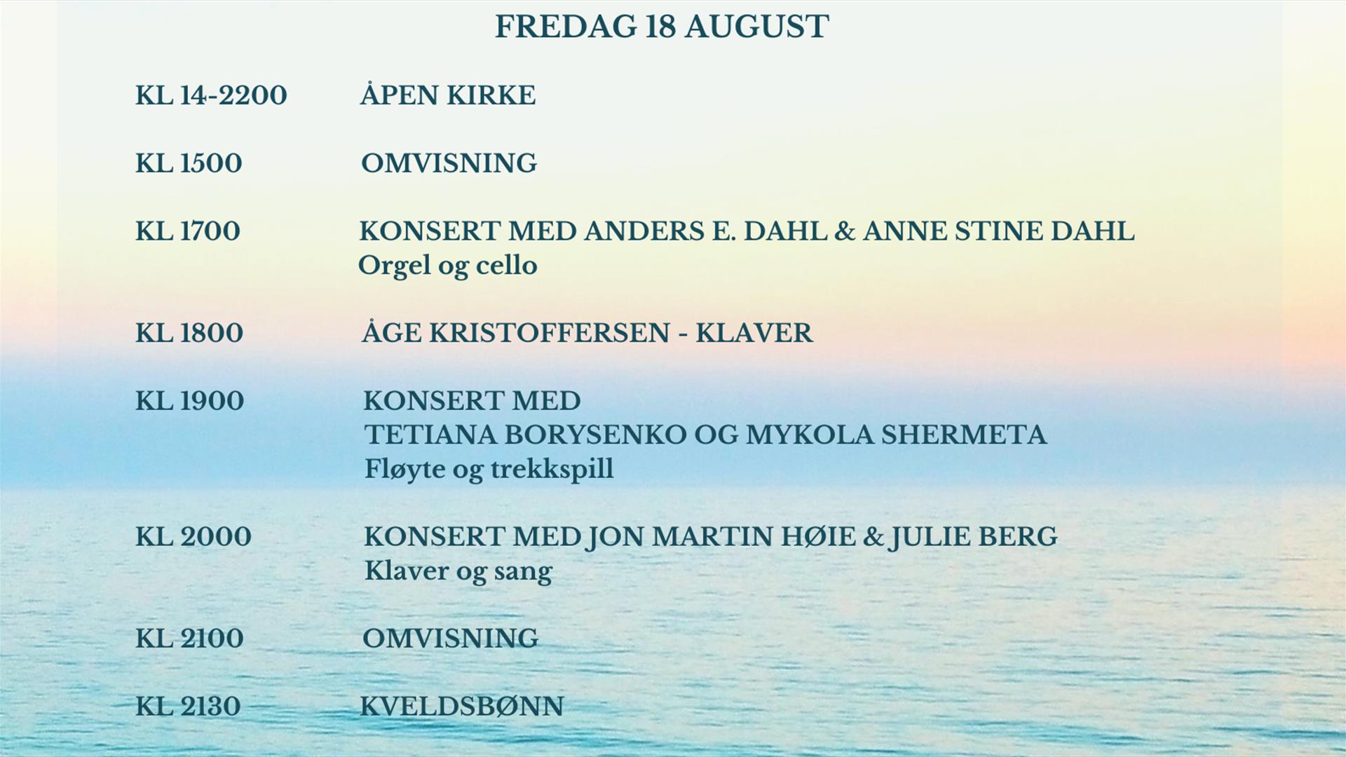 Program for helgen 18 - 20 august, Bragernes kirke