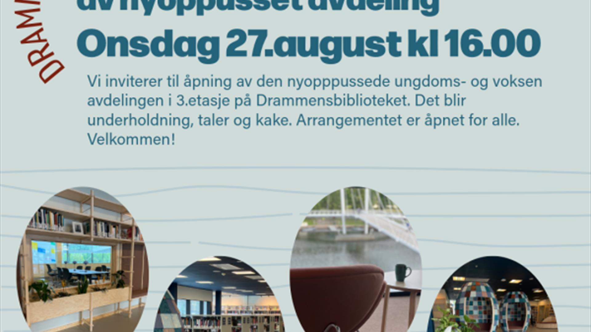 Åpningsfest på biblioteket 27.08.25 kl. 16.00
