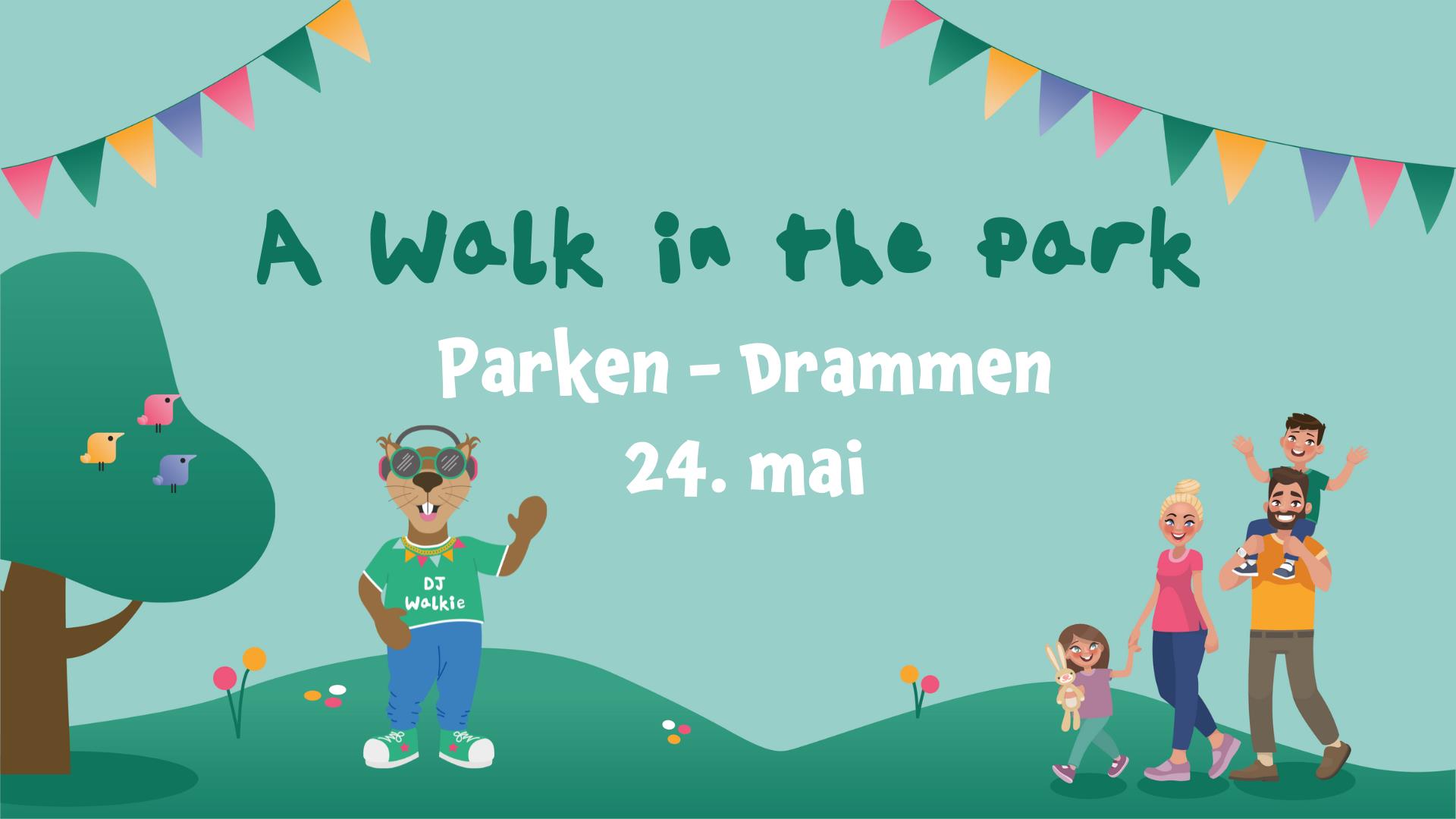 A Walk in the Park 24.mai - bildet av en familie og DJ Walkie i parken.