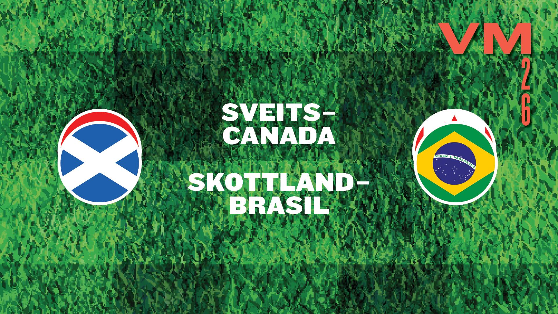 Fotball-VM: Sveits / Canada + Skottland / Brasil