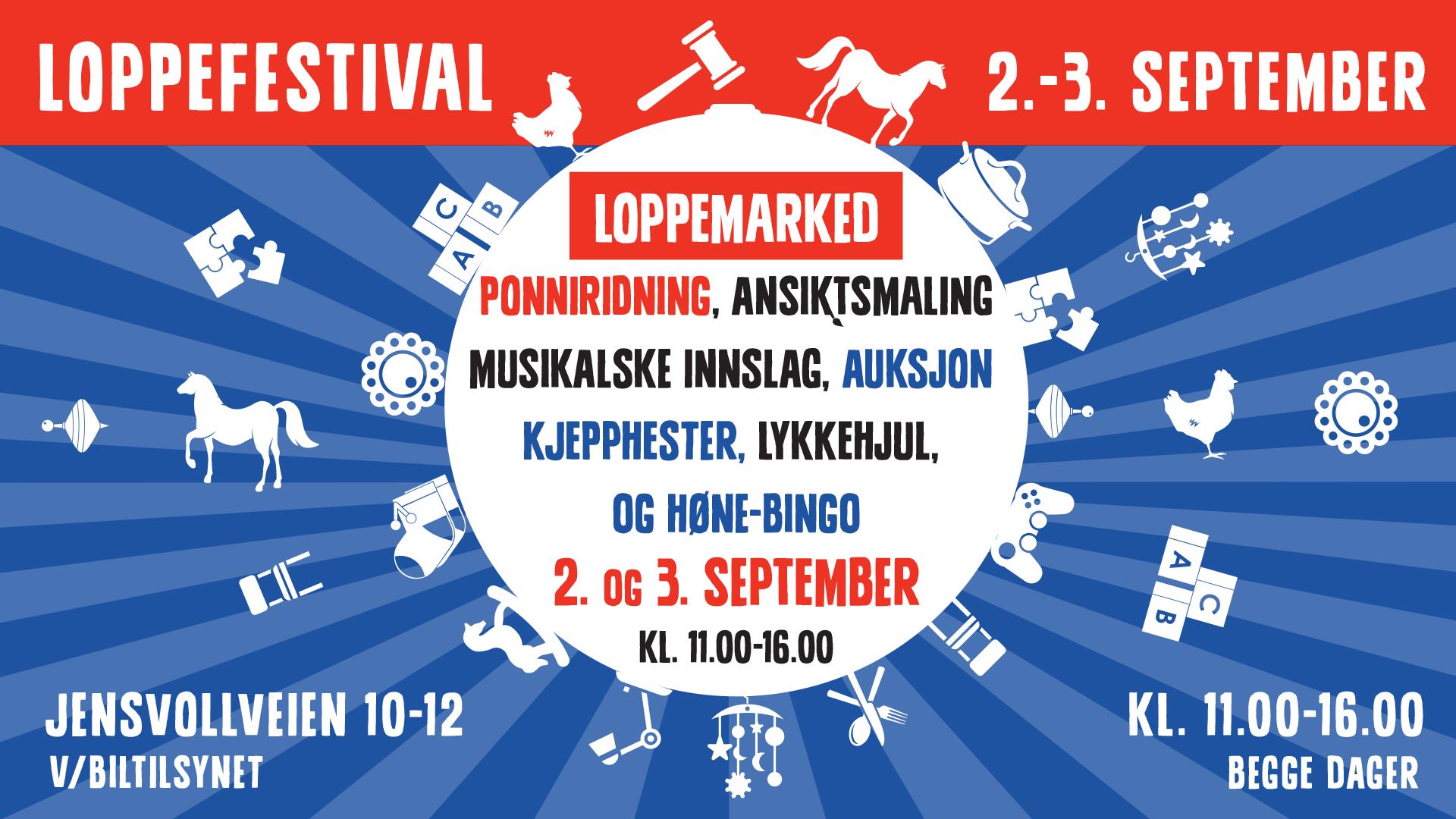 Loppefestival med salg av lopper, men også ponniridning, lykkehjul, høne-bingo og masse annet! Velkommen!