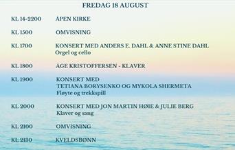 Program for helgen 18 - 20 august, Bragernes kirke