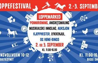 Loppefestival med salg av lopper, men også ponniridning, lykkehjul, høne-bingo og masse annet! Velkommen!