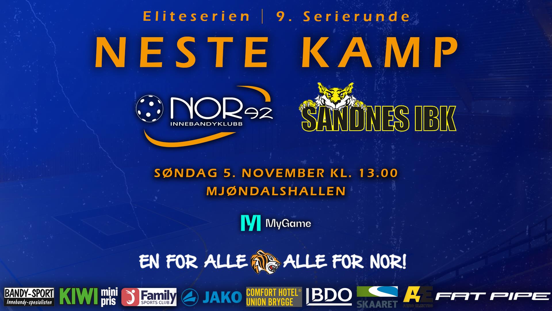 NOR 92 - Sandnes spilles søndag 5/11 kl. 13.00 i Mjøndalshallen